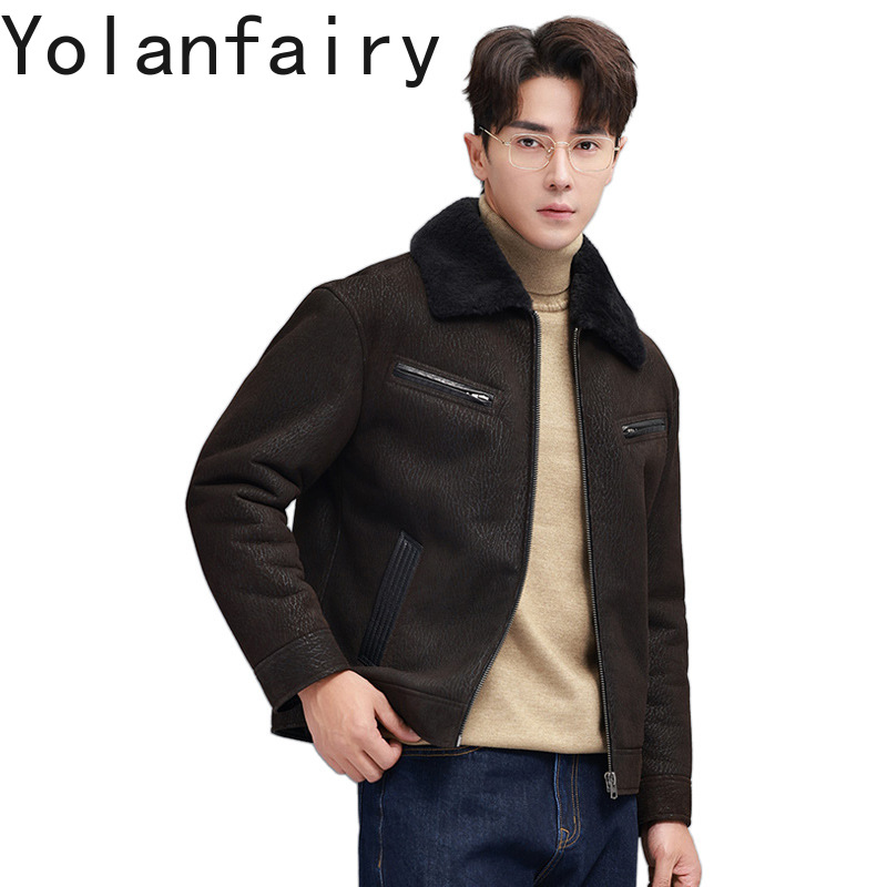 Men'S Fashion Leather Jacket - YOLANFAIRY Vintage Fashion Natural Fur Coat