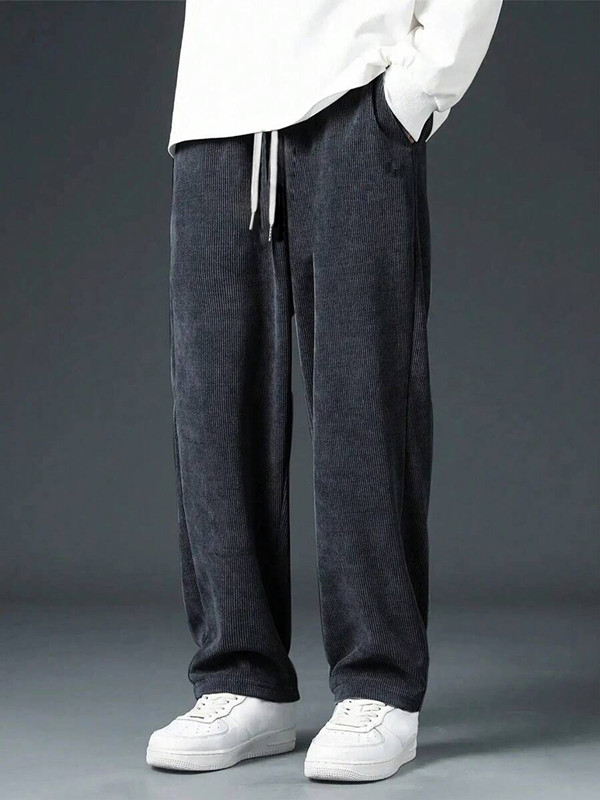 Men'S Fashion Khaki Pants - Straight Corduroy Classic Male Pants Khaki