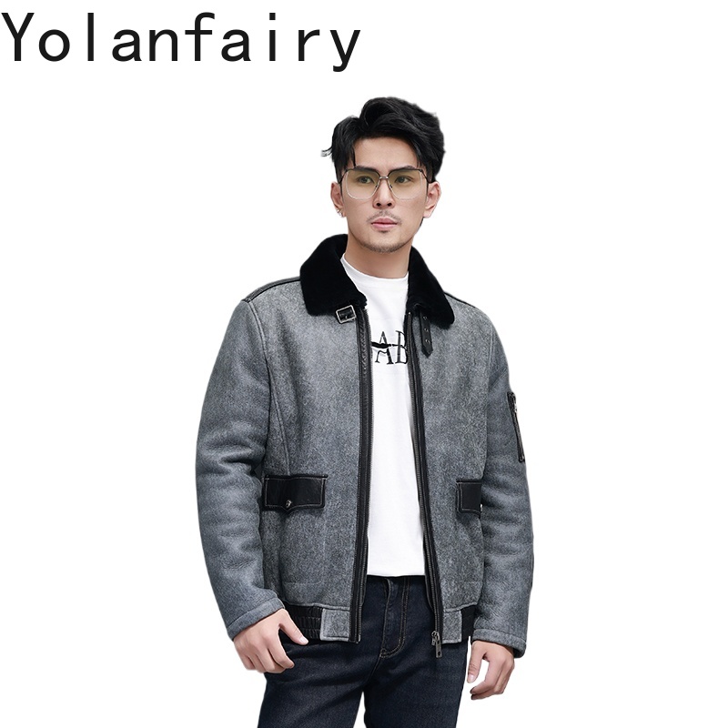 Men'S Fashion Leather Jacket - YOLANFAIRY Short Natural Fur Coat Man