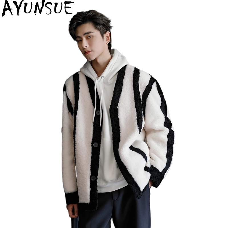 Men'S Fashion Leather Jacket - AYUNSUE New Fashion Real Fur Coat