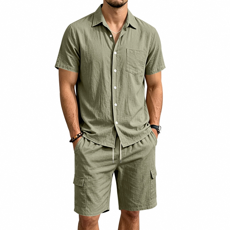 Men'S Fashion For Summer - Men Summer American Linen Two Piece