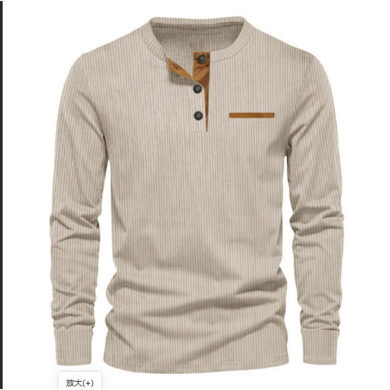Men'S Fashion Trends 2025 - Men's Corduroy Henley Neck Long Sleeve