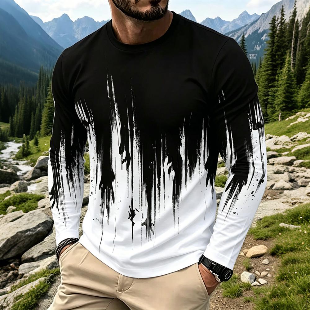 Men'S Fashion For Summer - Men's Gradient Ink Splash Long Sleeve