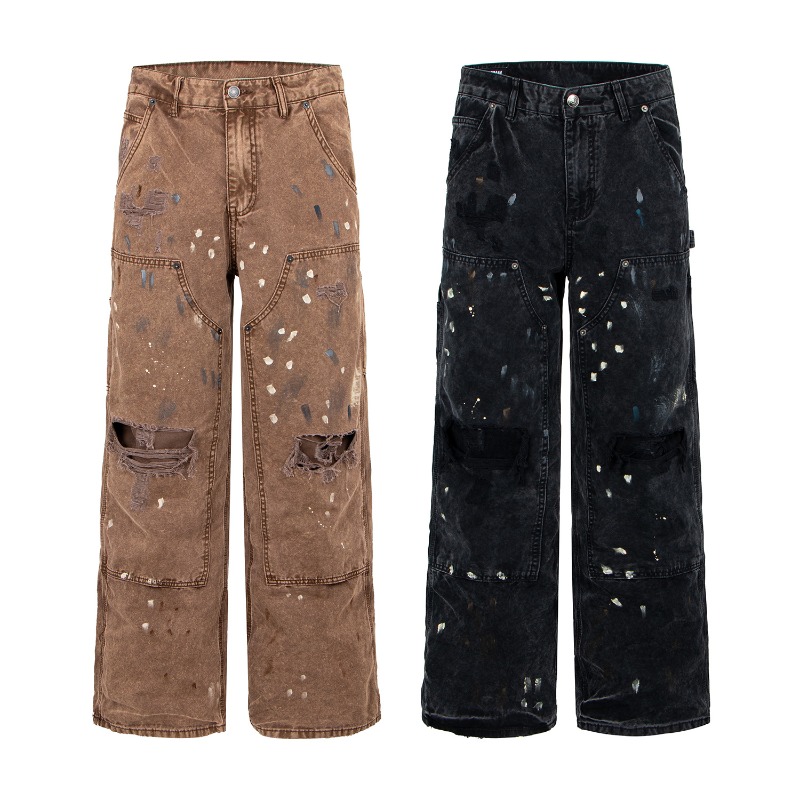 Men'S Fashion With Baggy Jeans - American Retro High Street Ripped Wide