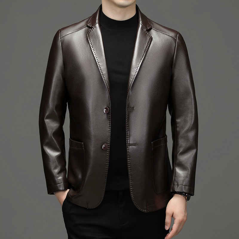 New Men Genuine Leather Blazer - Men'S Fashion Leather Jacket ulasan dan harga