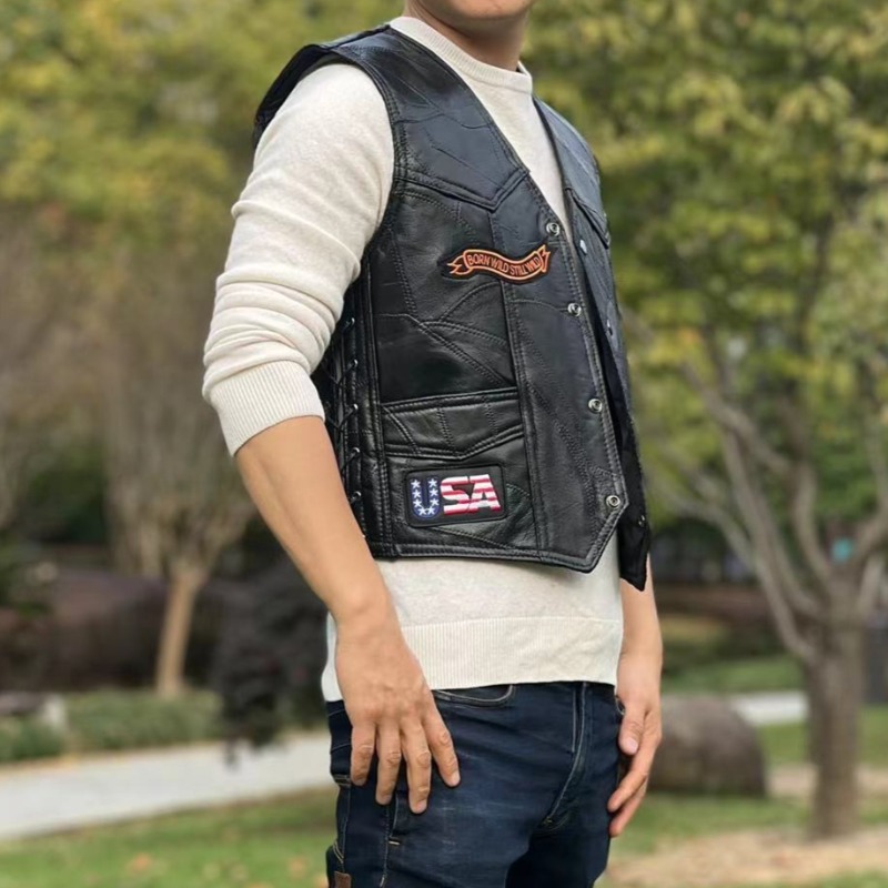 NEW Motorcycle Vests Men Cafe  - Men'S Fashion Leather Jacket ulasan dan harga