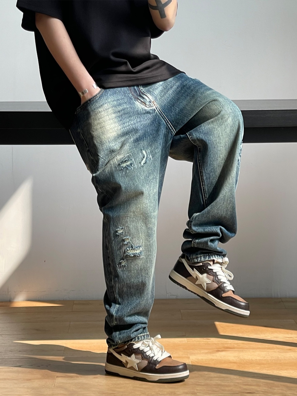 Korean Fashion Ripped Baggy Je - Men'S Fashion With Baggy Jeans ulasan dan harga