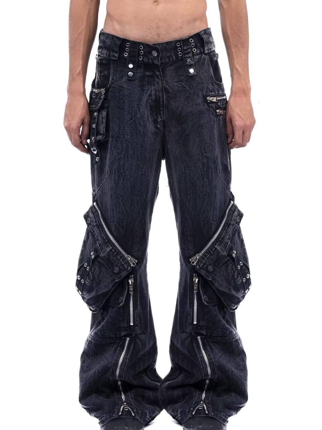 Y2K Black Gothic Punk Multi-Po - Men'S Fashion With Baggy Jeans ulasan dan harga