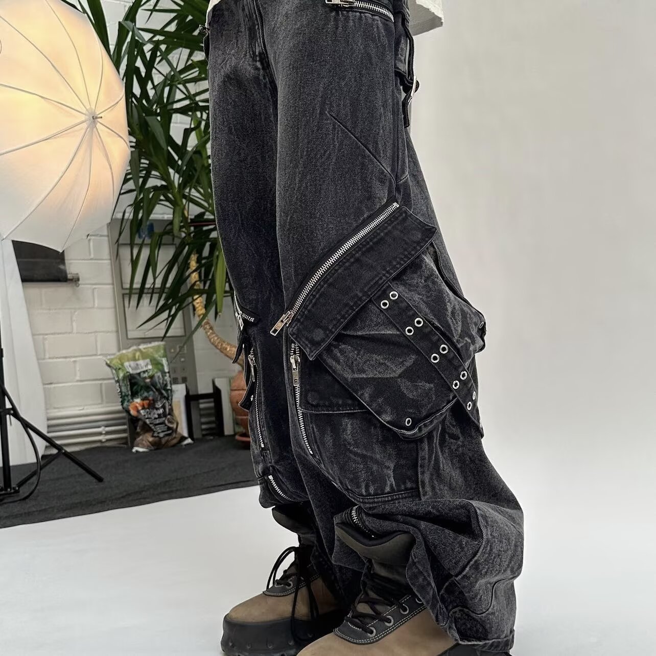 Y2K Black Gothic Punk Multi-Po - Men'S Fashion With Baggy Jeans ulasan dan harga