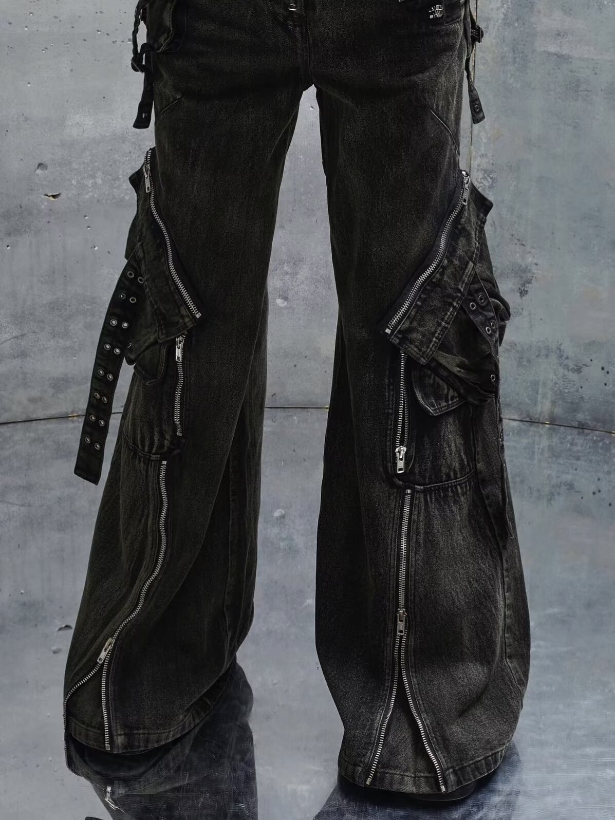 Y2K Black Gothic Punk Multi-Po - Men'S Fashion With Baggy Jeans ulasan dan harga