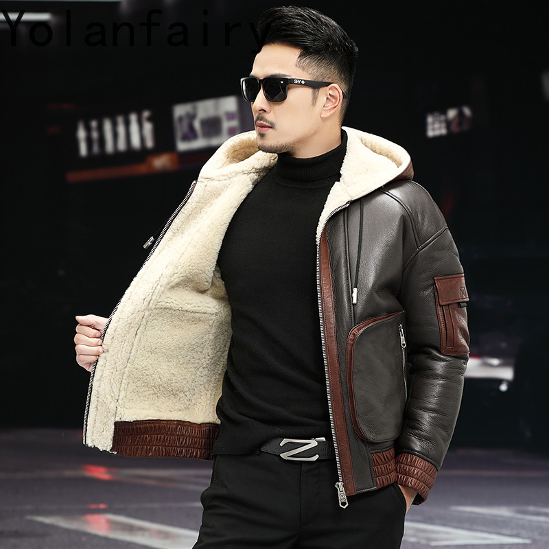 YOLANFAIRY Natural Wool Fur Co - Men'S Fashion Leather Jacket ulasan dan harga