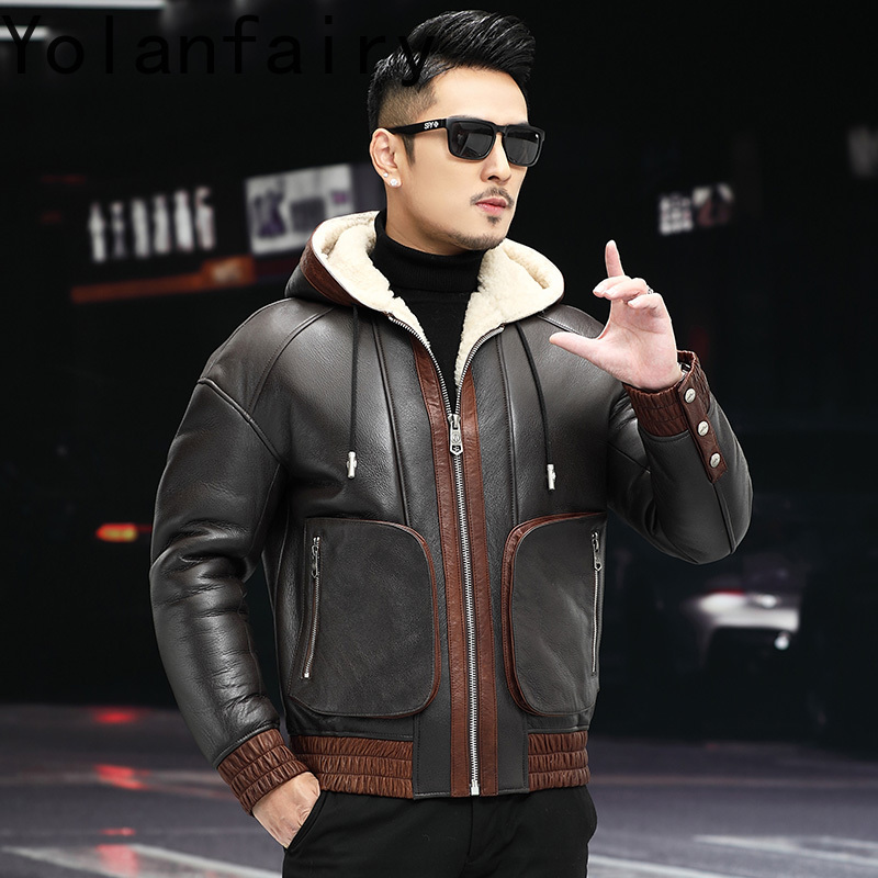 YOLANFAIRY Natural Wool Fur Co - Men'S Fashion Leather Jacket ulasan dan harga