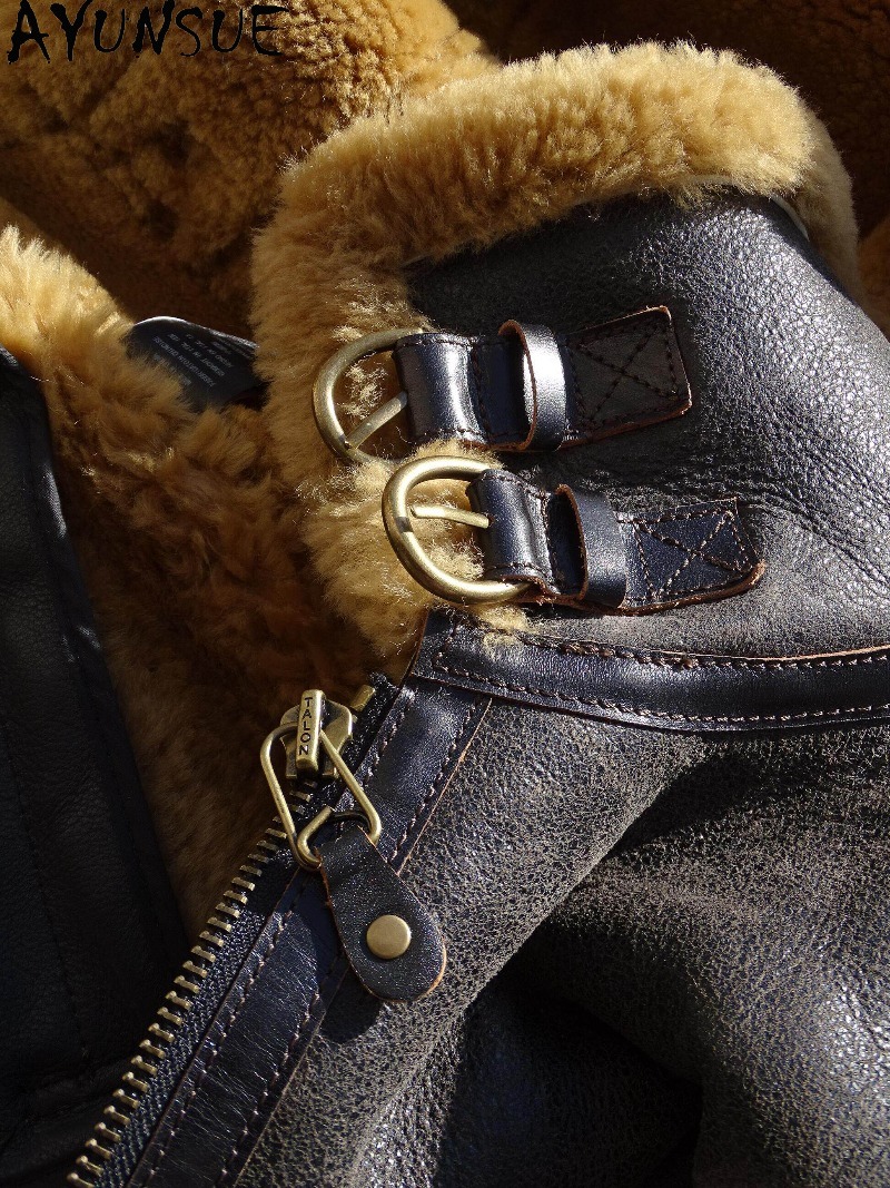 AYUNSUE Natural Wool Fur Coat  - Men'S Fashion Leather Jacket ulasan dan harga