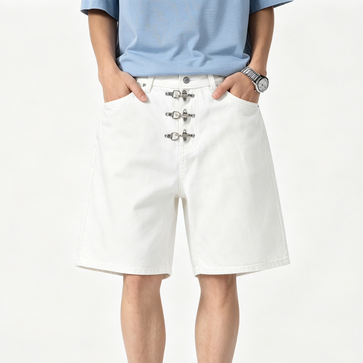 Metal Buckle Short Baggy Jeans - Men'S Fashion With Baggy Jeans ulasan dan harga
