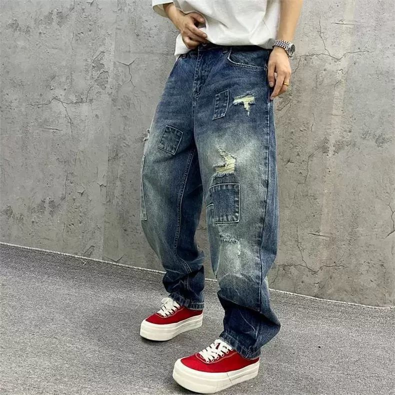 Brand Splicing Jeans Autumn Fa - Men'S Fashion With Baggy Jeans ulasan dan harga