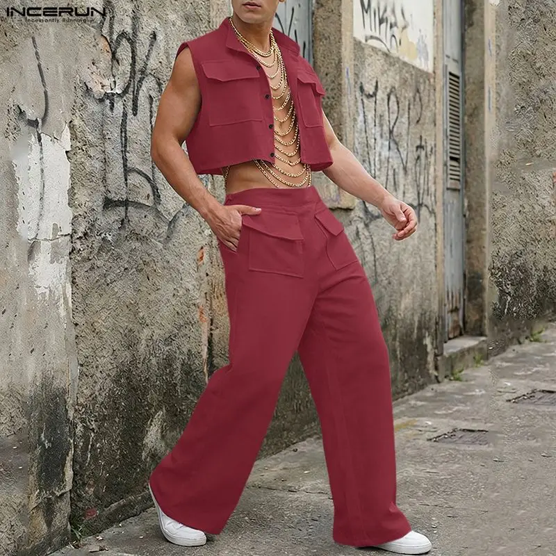INCERUN Men Sets Solid Sleevel - Men'S Fashion Trends ulasan dan harga