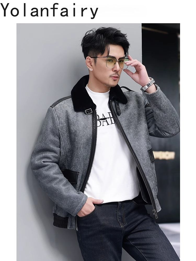 YOLANFAIRY Short Natural Fur C - Men'S Fashion Leather Jacket ulasan dan harga