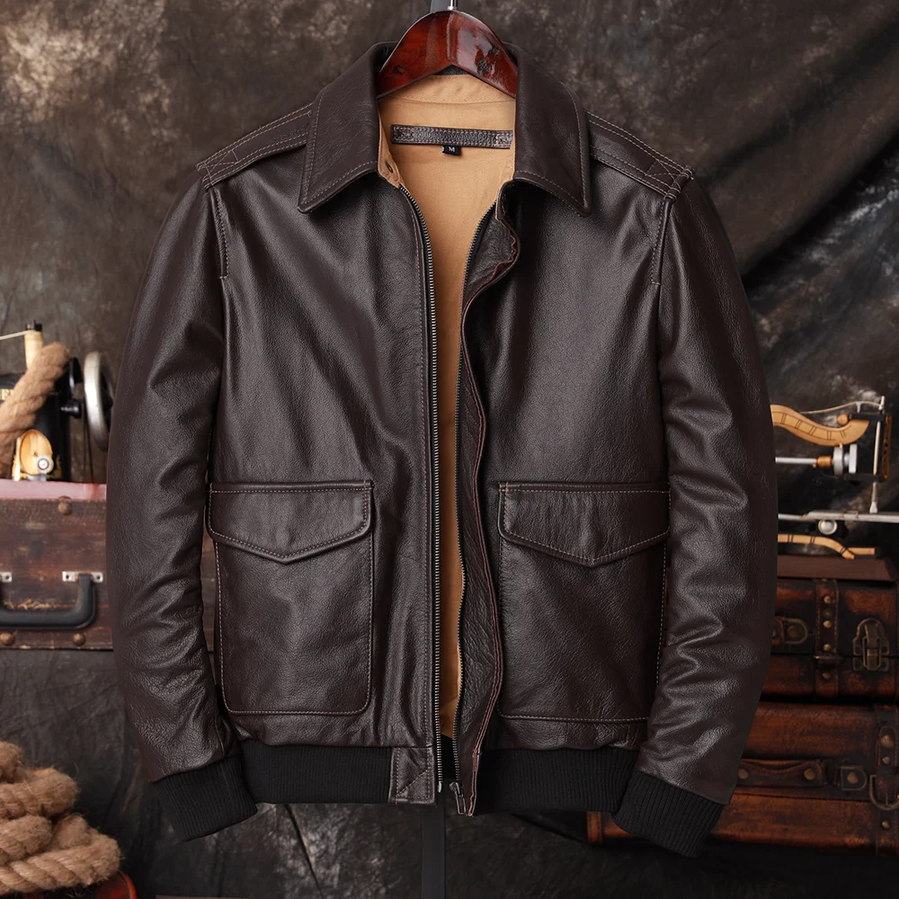 Bomber A2 Pilot Genuine Leathe - Men'S Fashion Leather Jacket ulasan dan harga