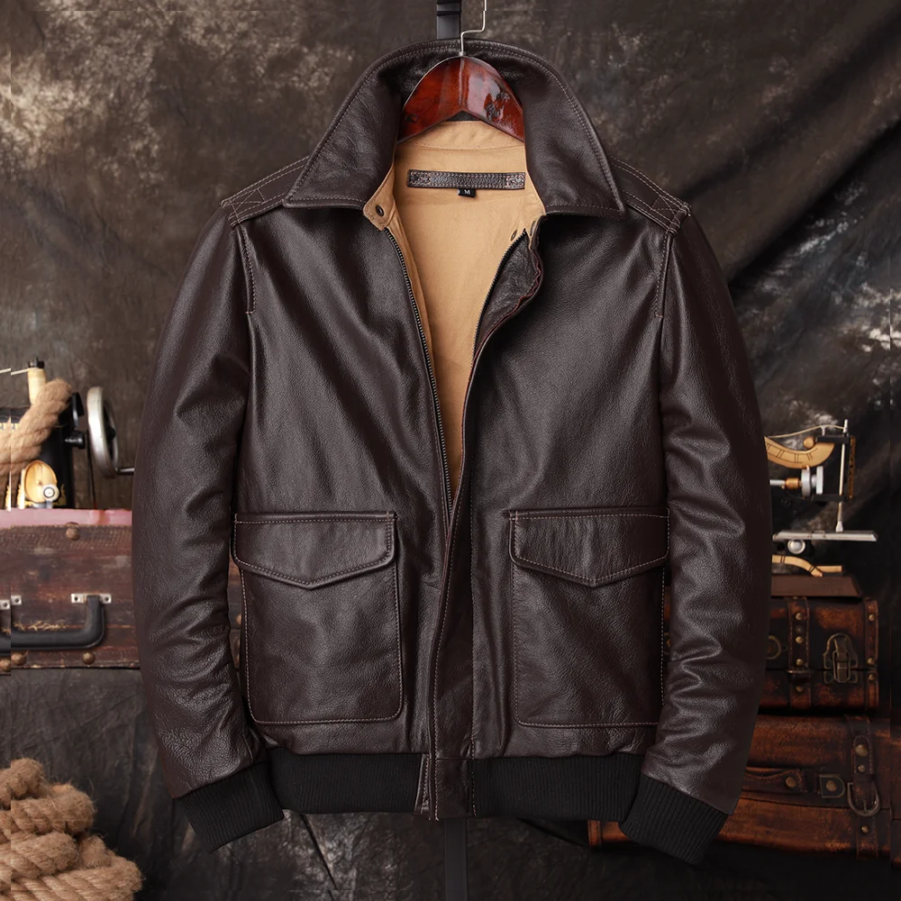 Bomber A2 Pilot Genuine Leathe - Men'S Fashion Leather Jacket ulasan dan harga