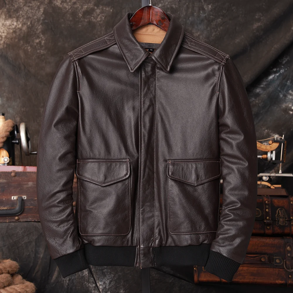 Bomber A2 Pilot Genuine Leathe - Men'S Fashion Leather Jacket ulasan dan harga