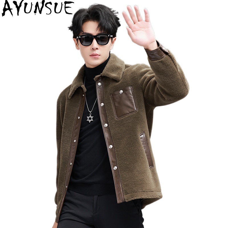 AYUNSUE 100% Wool Coat for Men - Men'S Fashion Leather Jacket ulasan dan harga