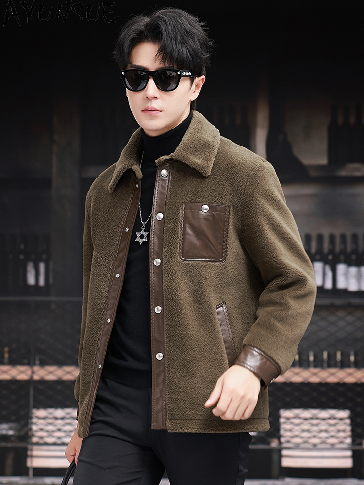 AYUNSUE 100% Wool Coat for Men - Men'S Fashion Leather Jacket ulasan dan harga