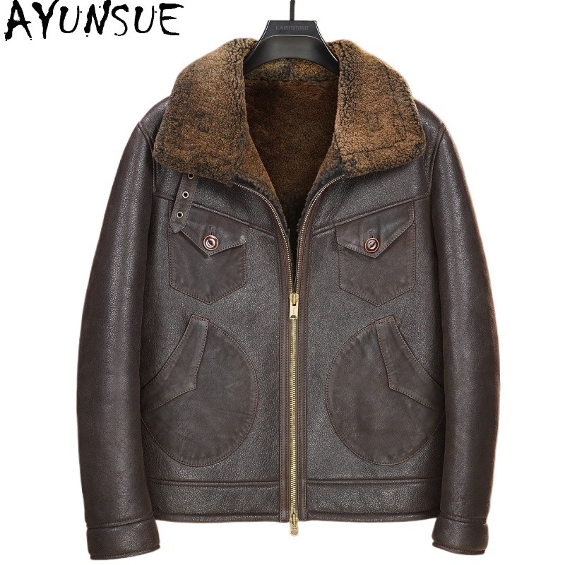 AYUNSUE 100% Natural Fur Coat  - Men'S Fashion Leather Jacket ulasan dan harga