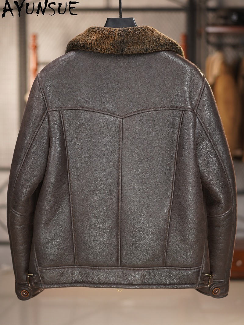 AYUNSUE 100% Natural Fur Coat  - Men'S Fashion Leather Jacket ulasan dan harga